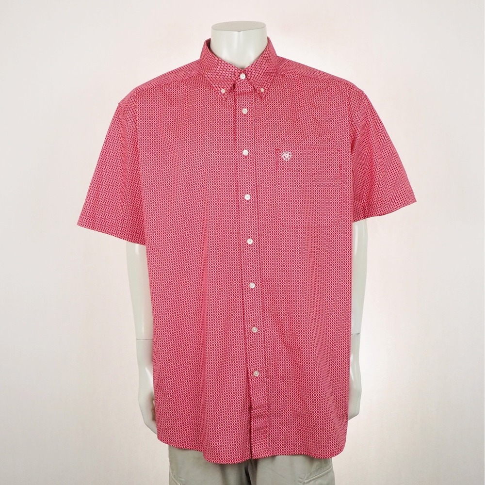 New Ariat Western Button Down Shirt Mens 2XL XXL Red Geometric Cowboy Rodeo